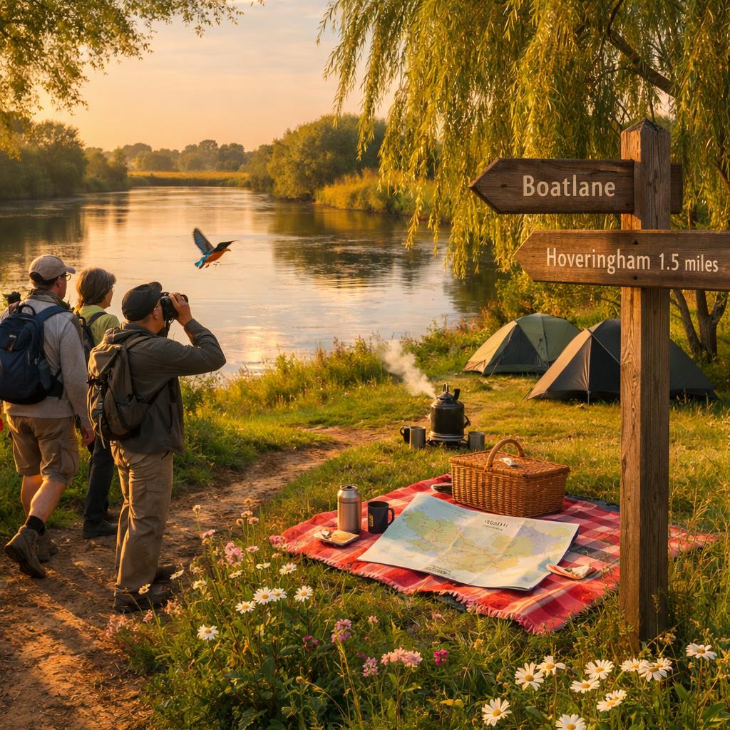 Walkers on riverside path near River Trent campsite