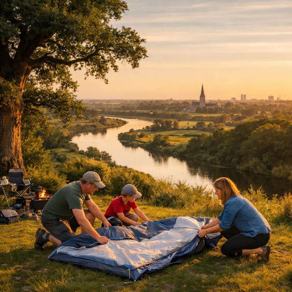 Campers pitching tents near Sherwood and Trent
