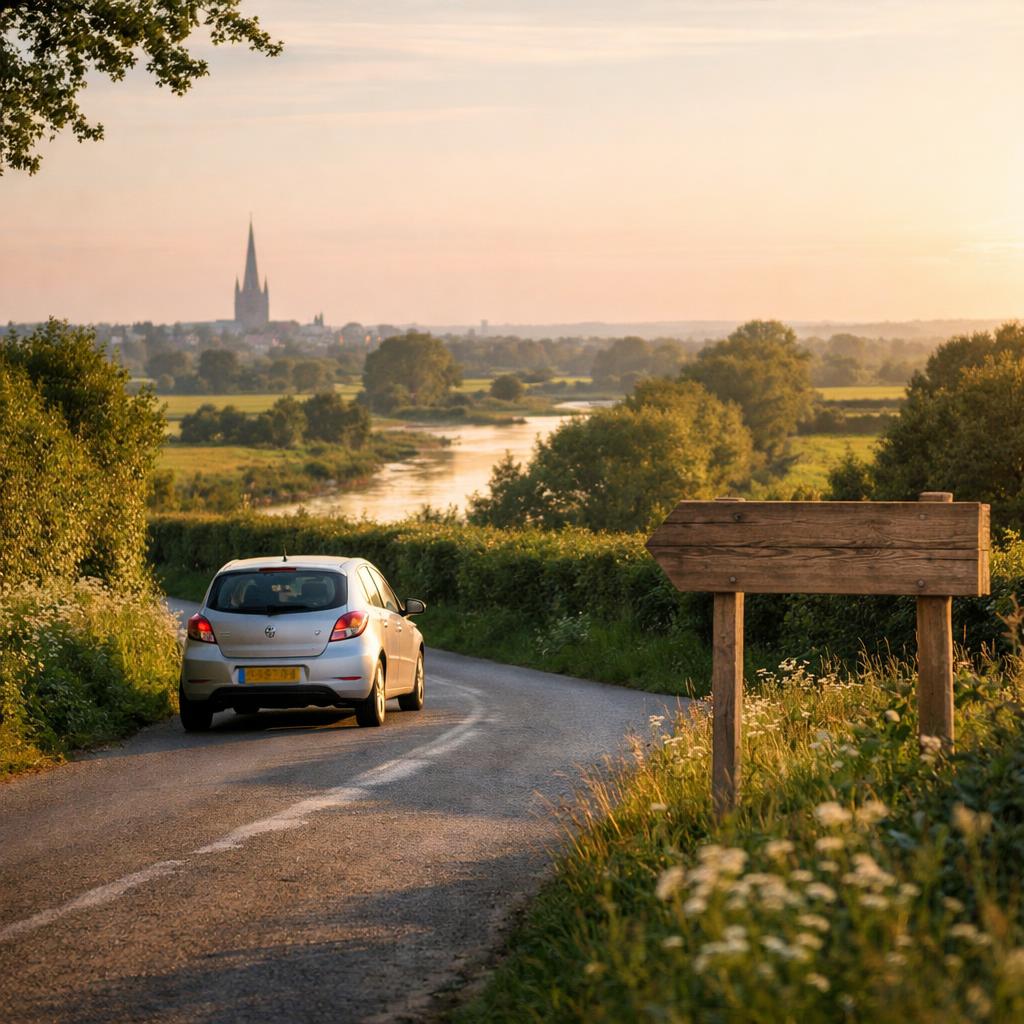 Car driving to Boatlane campsite, Newark Nottinghamshire