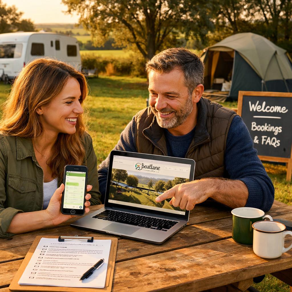 Couple booking Boatlane via WhatsApp at campsite