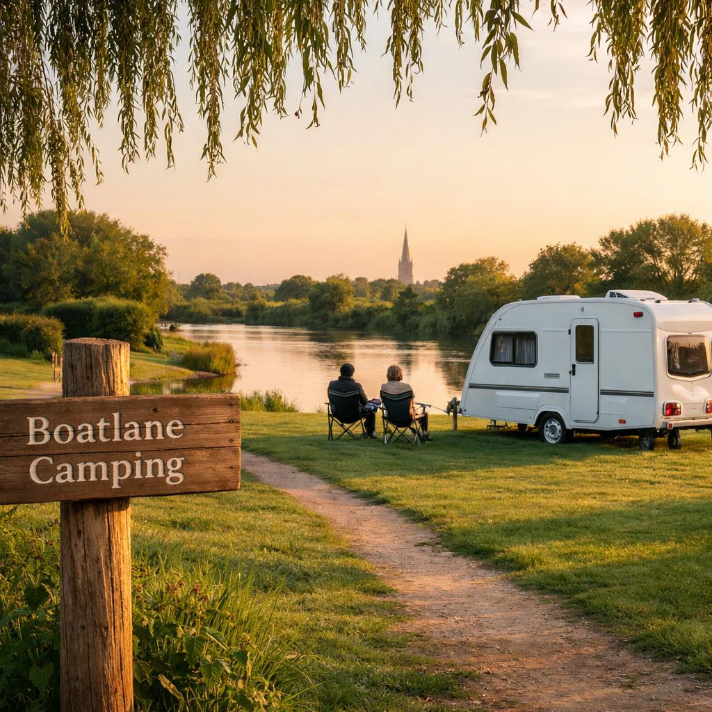 Single caravan riverside pitch at Boatlane Camping