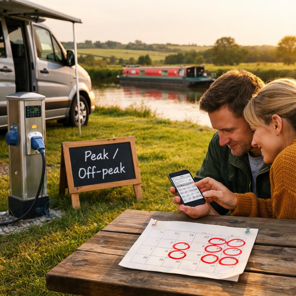 Campervan electric pitch with price board and calendar
