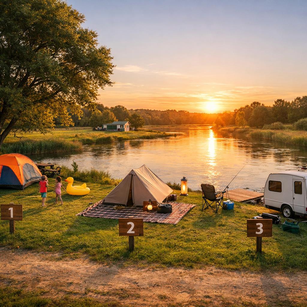 Three riverside pitches: family, couple, angler