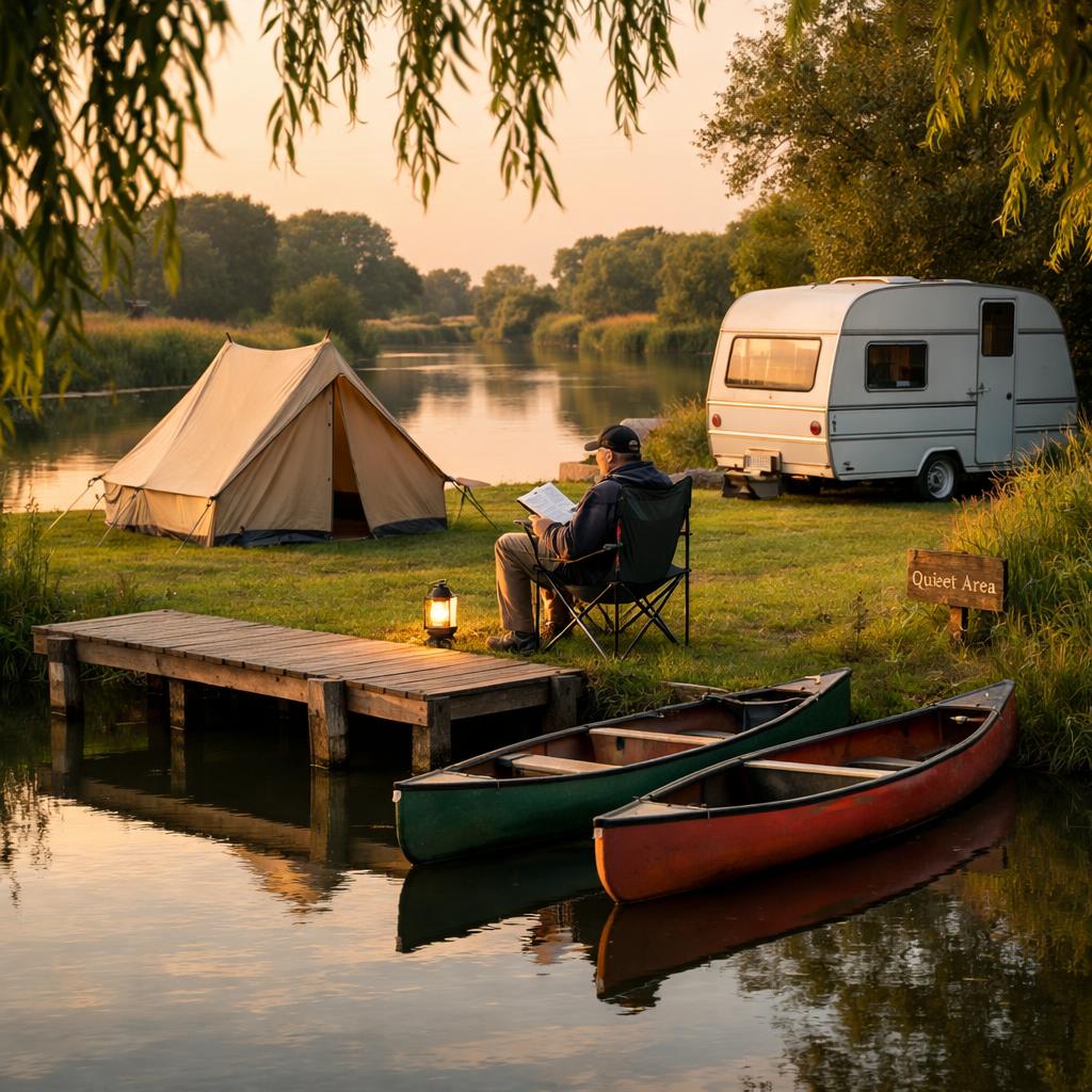 Riverside tents by the River Trent at dawn