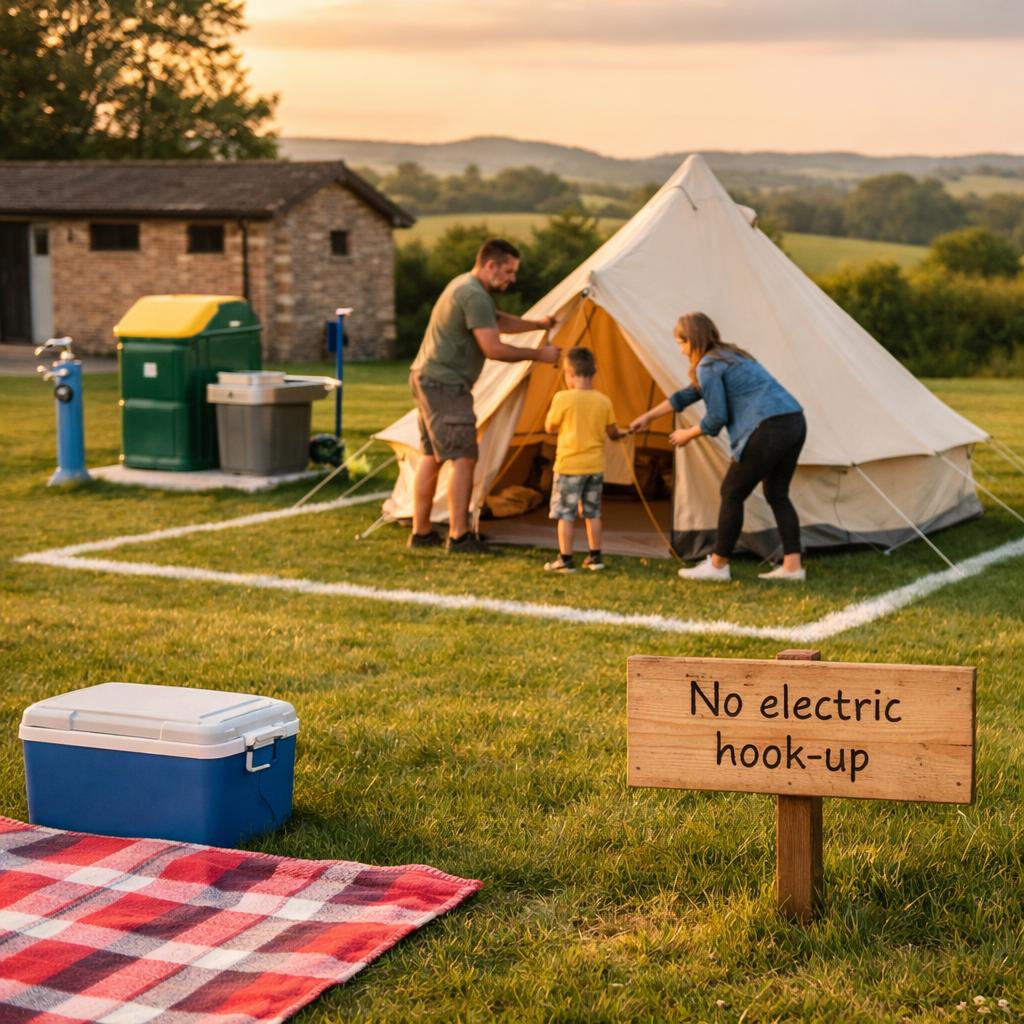 Non-electric grass camping pitch with facilities