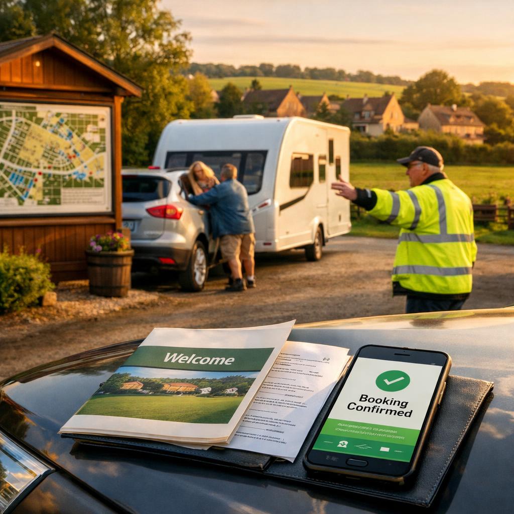 Caravan arrival with site map at Nottinghamshire park