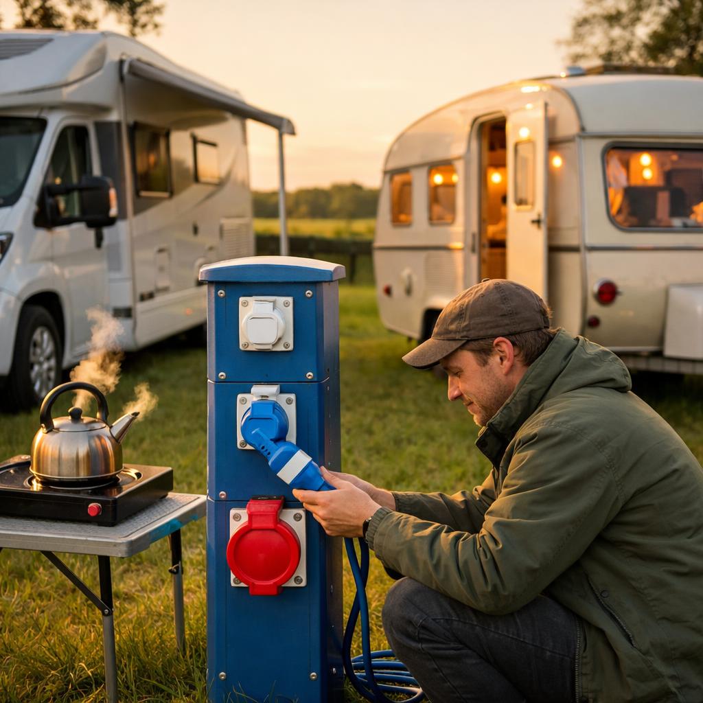 Electric hook up campsite Nottinghamshire motorhome plugging in
